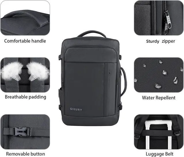 Alt view image 5 of 5 - 55L Carry On Backpack, Extra Large Travel Backpack for Men & Women, Expandable 60L Big Capacity Bag For Airplanes, Travel Gifts for Men Women, Fits 18.4 Inch Laptop, Luggage Suitcase Daypack, Black