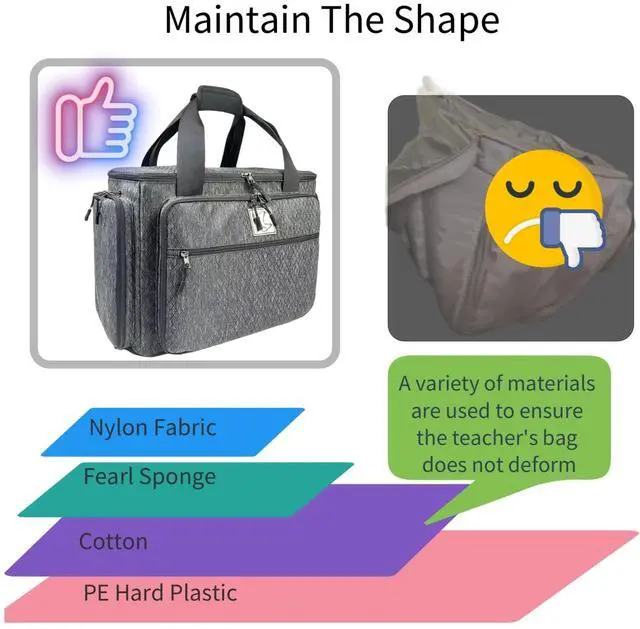 Alt view image 5 of 5 - BatlFrist Rolling Teacher Bag with Five 360-Degree Rotating Wheels,Teacher Tote Bag with Detachable Trolley and Fits for 15.6" Laptop (Black)