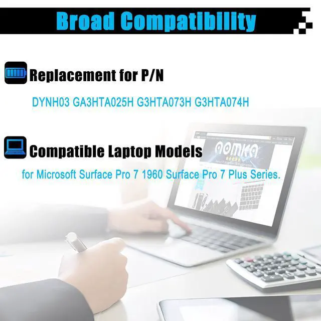 Alt view image 3 of 5 - AOMKA DYNH03 G3HTA074H Laptop Battery Replacement for Microsoft Surface Pro 7+ 1960 Surface Pro 7 Plus Series Ultra High Capacity GA3HTA025H G3HTA073H 6400mAh