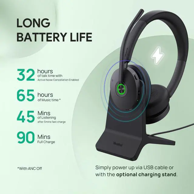 Alt view image 3 of 5 - Yealink BH74 with Stand ANC Wireless Bluetooth Headset with Mic for Work, 6-mics Hybrid ANC Tech, Microsoft Teams Premium Open Ofce Certified Headsets, up to 32h Talking Battery Life, Zoom Certified