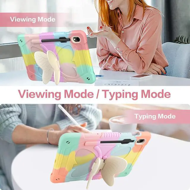 Alt view image 3 of 5 - SXYGMZL for Samsung Galaxy Tab S10 Lite/S10 FE/S9 FE 5G 10.9"/S9 11" Butterfly Case Cute, Girls Women Cute Kawaii Girly Butterfly Silicone Protective Cover with Stand Shoulder Strap Pencil Holder Pink