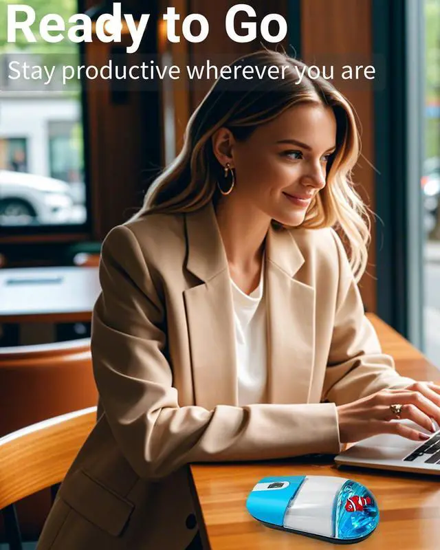 Alt view image 2 of 5 - Wireless Mouse Cute Blue Aqua Water Mice Aesthetic Clear Silent Optical Portable Lightweight Retro Mice for PC Laptop Computer Macbook Kids Girl Women Gift with Liquid Water & Floater Clownfish