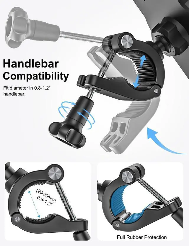 Alt view image 3 of 5 - Bike Tablet Mount Holder [Ultra Stable] Motorcycle Tablet Mount for Bicycle Handlebar, Electric Scooter, Mountain, Dirt Bike Clamp- 360° Rotate Suitable for 4.7-13" iPad Pro, Air, Mini, IPhone, Galaxy