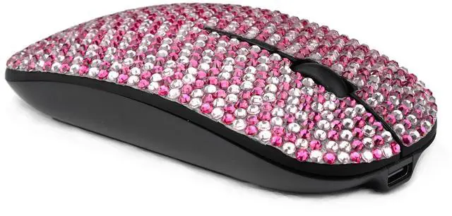 Alt view image 4 of 5 - WONGS Luxury Full Stars Pink Crystal Rhinestone Rechargeable Slim Silent 2.4G Wireless Mouse for Laptop Computer, Cute Graphics Design Diamonds Mouse - Full Star