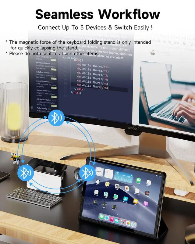 Alt view image 2 of 5 - SIKAI CASE Foldable Bluetooth Keyboard with Magnetic Stand,Aluminum Alloy Mini Quiet Folding Portable Lightweight Travel Rechargeable Pocket for Tablet,iPad, Phones, Black