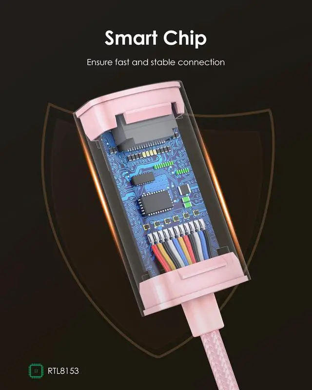 Alt view image 5 of 5 - LENTION USB C to Ethernet Adapter, RJ45 to Type C Gigabit Network 1000M Wired LAN Converter Compatible 2023-2016 MacBook Pro 13/15/16, New iPad Pro/Mac Air/Surface, More (CU604, Rose Gold)