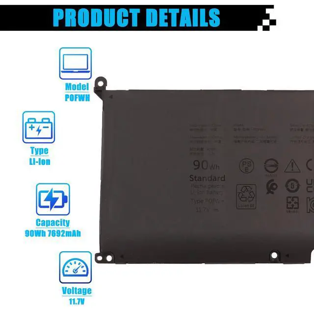 Alt view image 2 of 5 - AOMKA 90Wh P0FWH Laptop Battery Replacement for Dell Alienware m16 R2 Inspiron 16 Plus 7640 Inspiron 16 7640 2-in-1 Series POFWH 0M9DG0 HGJCY 11.7V 7692mAh 6-Cell