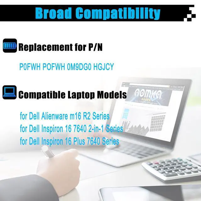 Alt view image 3 of 5 - AOMKA 90Wh P0FWH Laptop Battery Replacement for Dell Alienware m16 R2 Inspiron 16 Plus 7640 Inspiron 16 7640 2-in-1 Series POFWH 0M9DG0 HGJCY 11.7V 7692mAh 6-Cell