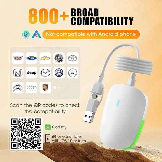 Alt view image 3 of 5 - 2in1 Wireless Carplay Adapter for iPhone Android,Plug n Play Easy Setup Automatic Reconnect,Convert Wired to Wireless Bluetooth Carplay Adapter Dongle,for Car Cadillac/Ford/Chevrolet (USB A/C)02w