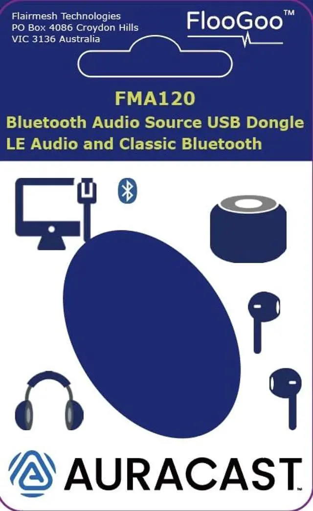 Alt view image 2 of 4 - FlooGoo FMA120 Bluetooth 5.4 Dual-Mode Dongle  Supports aptX Lossless, Low-Latency Gaming, Auracast & A2DP-to-Auracast Relay, LE Audio, Hearing Aids, Microsoft Teams, and PS4/PS5/Switch