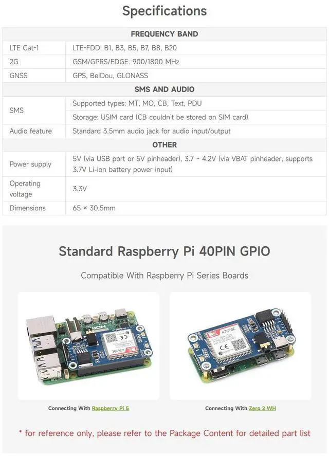 Alt view image 4 of 5 - Waveshare Cat-1/GSM/GPRS/GNSS HAT, Compatible with Raspberry Pi, Based On A7670E Module, LTE Cat-1 / 2G Support, GNSS Positioning