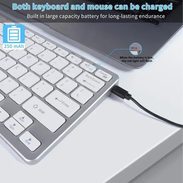 Alt view image 2 of 5 - Wireless Bluetooth Keyboard and Mouse Combo  Rechargeable, Quiet Operation, 3-Device Switching  Perfect for Home Office, Gaming, and Travel,Compatible with Windows, Mac, Android (Silver)