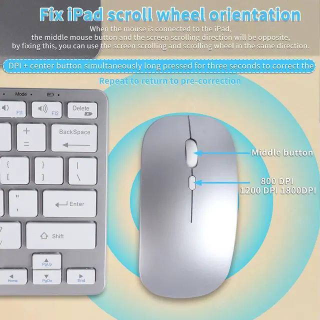 Alt view image 4 of 5 - Wireless Bluetooth Keyboard and Mouse Combo  Rechargeable, Quiet Operation, 3-Device Switching  Perfect for Home Office, Gaming, and Travel,Compatible with Windows, Mac, Android (Silver)