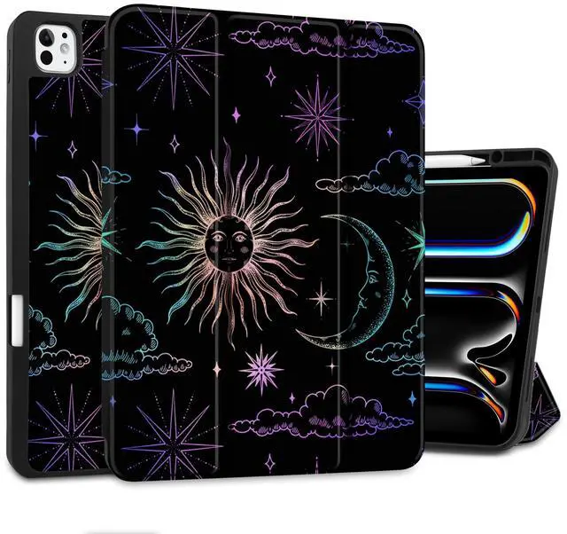 Main image of DONGKE Case for iPad Pro 13 inch (M5 2025 / M4 2024)  [Built-in Pencil Holder] Ultra Slim PU Leather Trifold Stand Cover with Soft TPU Back, Auto Wake/Sleep - Sun & Moon