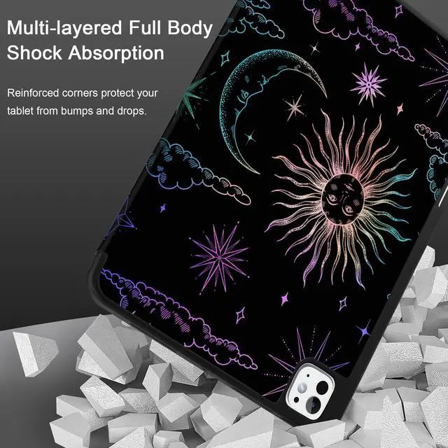 Alt view image 3 of 5 - DONGKE Case for iPad Pro 13 inch (M5 2025 / M4 2024)  [Built-in Pencil Holder] Ultra Slim PU Leather Trifold Stand Cover with Soft TPU Back, Auto Wake/Sleep - Sun & Moon