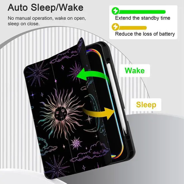 Alt view image 5 of 5 - DONGKE Case for iPad Pro 13 inch (M5 2025 / M4 2024)  [Built-in Pencil Holder] Ultra Slim PU Leather Trifold Stand Cover with Soft TPU Back, Auto Wake/Sleep - Sun & Moon