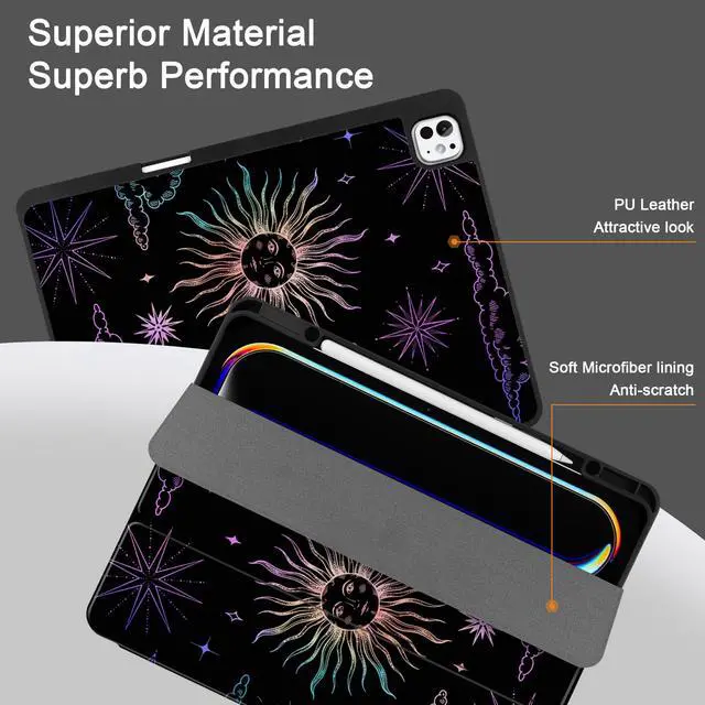 Alt view image 4 of 5 - DONGKE Case for iPad Pro 13 inch (M5 2025 / M4 2024)  [Built-in Pencil Holder] Ultra Slim PU Leather Trifold Stand Cover with Soft TPU Back, Auto Wake/Sleep - Sun & Moon