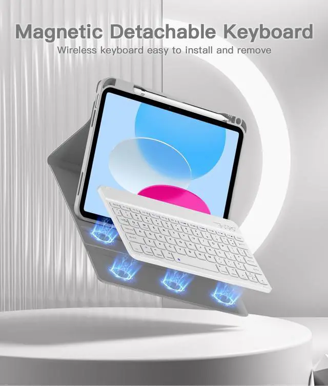 Alt view image 5 of 5 - Beydoa for iPad 10th Generation Case with Keyboard 10.9 Inch 2022/iPad (A16) 11th Gen 11 Inch 2025 - Magnetic Detachable Keyboard, Stain Proof Cover, Smart Folio Case with Pencil Holder - Grey