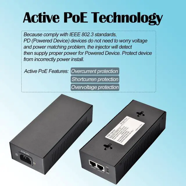 Alt view image 3 of 5 - REVODATA 10G 90W PoE Injector, Convert Non-PoE to PoE++ Adapter, IEEE802.3af/at/bt Standard, 1/2.5/5/10Gbps Network via RJ45, Up to 100M Distance, Plug&Play (PSE90BT-10G)