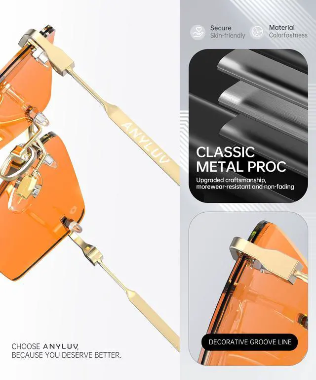 Alt view image 3 of 5 - ANYLUV Rimless Blue Light Glasses Men, Rectangle Lightweight Blue Light Blocking Glasses, Stylish Metal Temple Anti Eyestrain