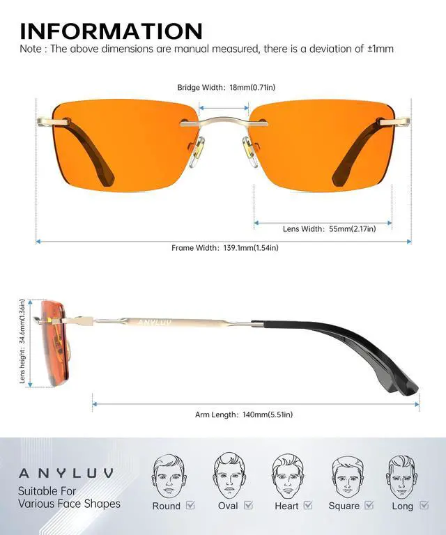 Alt view image 4 of 5 - ANYLUV Rimless Blue Light Glasses Men, Rectangle Lightweight Blue Light Blocking Glasses, Stylish Metal Temple Anti Eyestrain