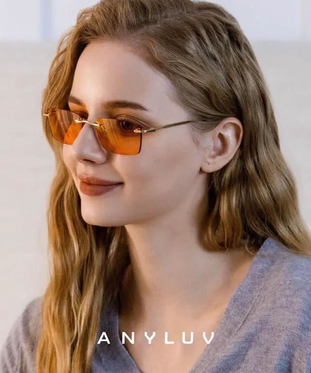 Alt view image 2 of 5 - ANYLUV Rimless Blue Light Glasses Men, Rectangle Lightweight Blue Light Blocking Glasses, Stylish Metal Temple Anti Eyestrain