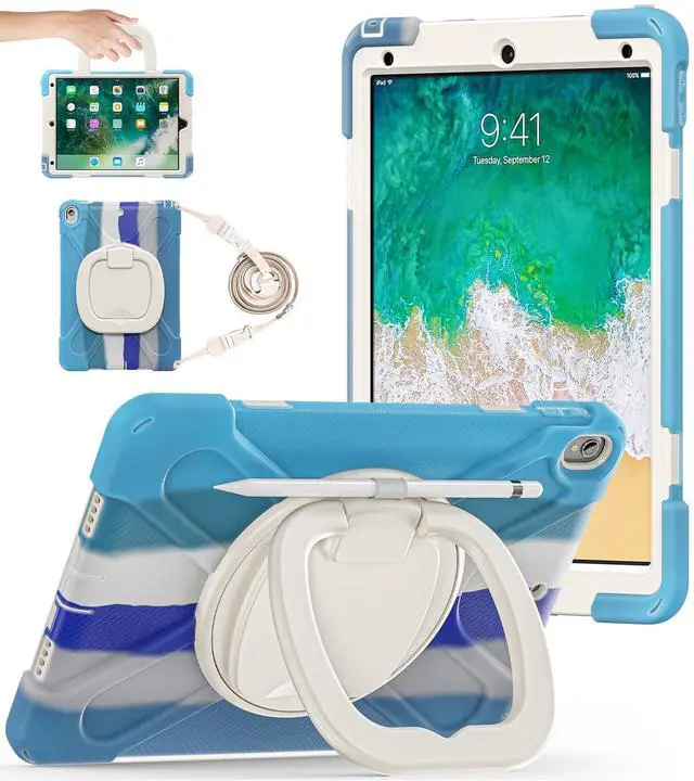 Main image of BATYUE 10.5 inch Case for ipad Air 3rd Generation 2019 / ipad pro 10.5 2017; Rugged Heavy Duty Protective Cover with Pencil Holder, 360° Swivel Stand, Shoulder Strap; for Kids (Colourful Blue)