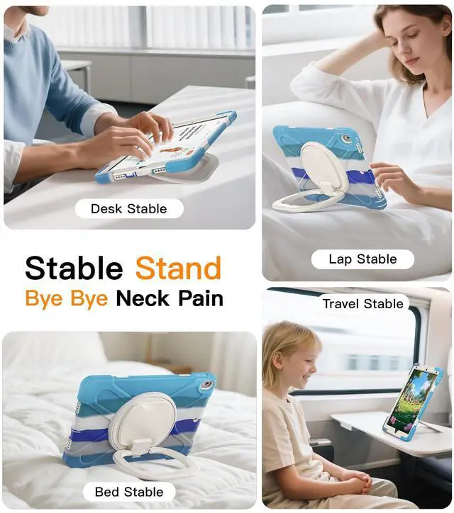 Alt view image 4 of 5 - BATYUE 10.5 inch Case for ipad Air 3rd Generation 2019 / ipad pro 10.5 2017; Rugged Heavy Duty Protective Cover with Pencil Holder, 360° Swivel Stand, Shoulder Strap; for Kids (Colourful Blue)