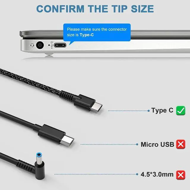 Alt view image 3 of 5 - 2025 New Slim 90W USB C Laptop Charger Replacement HP Spectre x360 HP 904144-850 904082-003 adp-90fe 2ln85aa USB-c Power Adapter Type C AC Adapter Power Supply Cord