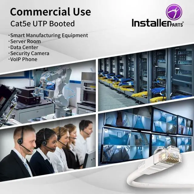 Alt view image 4 of 5 - InstallerParts (10 Pack Ethernet Cable CAT5E Cable UTP Booted 4 FT - White - Professional Series - 1Gigabit/Sec Network/Internet Cable, 350MHZ