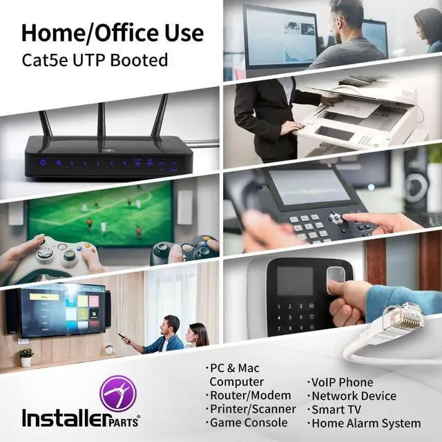 Alt view image 5 of 5 - InstallerParts (10 Pack Ethernet Cable CAT5E Cable UTP Booted 4 FT - White - Professional Series - 1Gigabit/Sec Network/Internet Cable, 350MHZ