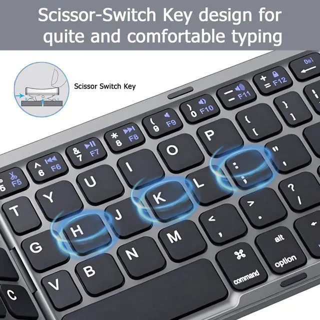 Alt view image 4 of 5 - KUNSI Foldable Bluetooth Keyboard with Touchpad, Portable Wireless Keyboard with USB-C Rechargeable, Pocket Size Slim Folding with Phone Holder for iPads Tablets Laptop-Dark Gray