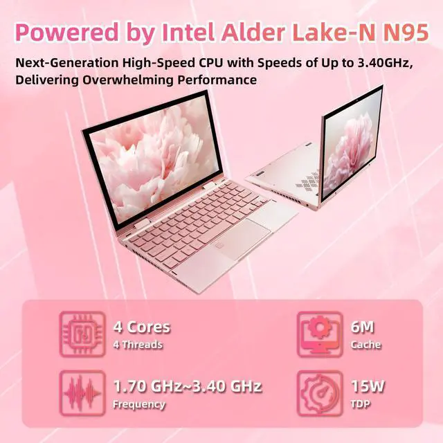 Alt view image 2 of 5 - BINTEC 10.95" 2K Touchscreen Convertible Laptop, in tel N95, 16GB DDR5 512GB SSD, 2-in-1 Laptop with Fingerprint Reader, Backlit Keyboard, Stylus Pen Great for Work and Study