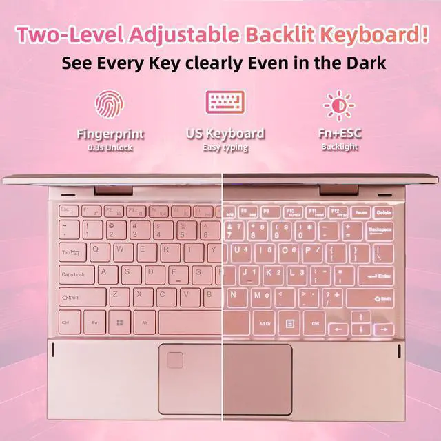 Alt view image 3 of 5 - BINTEC 10.95" 2K Touchscreen Convertible Laptop, in tel N95, 16GB DDR5 512GB SSD, 2-in-1 Laptop with Fingerprint Reader, Backlit Keyboard, Stylus Pen Great for Work and Study