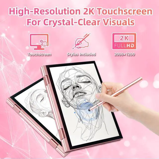 Alt view image 5 of 5 - BINTEC 10.95" 2K Touchscreen Convertible Laptop, in tel N95, 16GB DDR5 512GB SSD, 2-in-1 Laptop with Fingerprint Reader, Backlit Keyboard, Stylus Pen Great for Work and Study