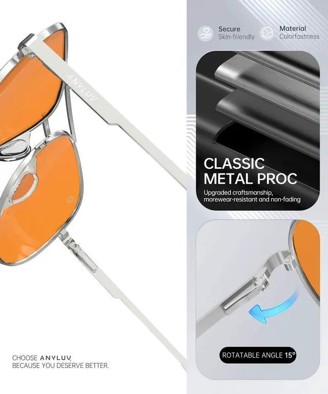 Alt view image 3 of 5 - ANYLUV Blue Light Blocking Glasses Men, Pilot Style Computer Gaming Glasses Lightweight Metal Frame & Comfortable Nose Pad