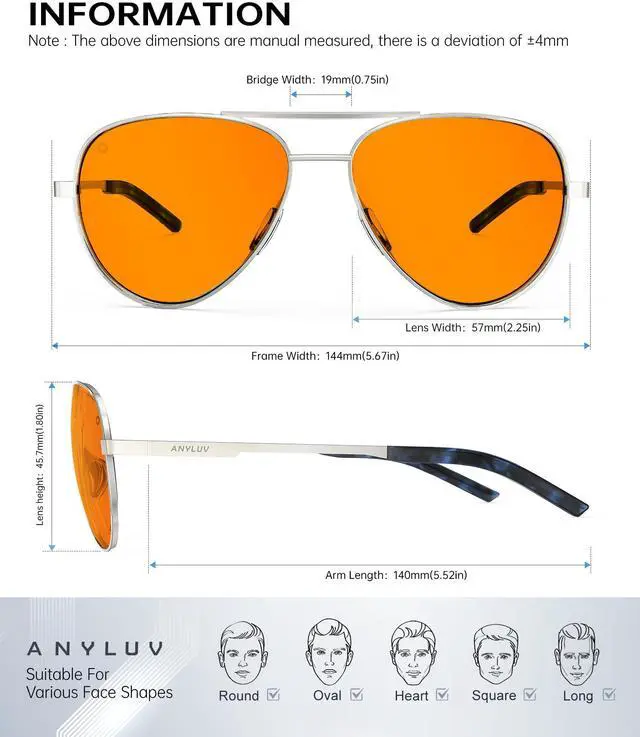 Alt view image 5 of 5 - ANYLUV Blue Light Blocking Glasses Men, Pilot Style Computer Gaming Glasses Lightweight Metal Frame & Comfortable Nose Pad