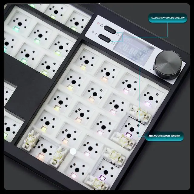 Alt view image 3 of 5 - GMK104 Barebones Keyboard Kit with Screen&Knob,QMK/VIA Programmable BT5.0/2.4GHz/Type-C Tri-Mode Gasket Mounted Hot Swap RGB Backlit Full Size Custom PCB Kit DIY Mechanical Keyboard for Win/Mac(Black)