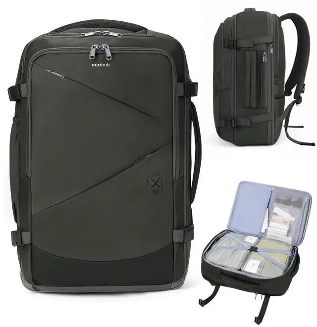 Main image of ECOHUB 30L Carry on Travel Backpack for Men Women 18x14x8, 17 inch Expandable Airlines Personal Item Bag Water Resistant Laptop Backpack Flight Approved with USB Slot & Wet Pocket, Green