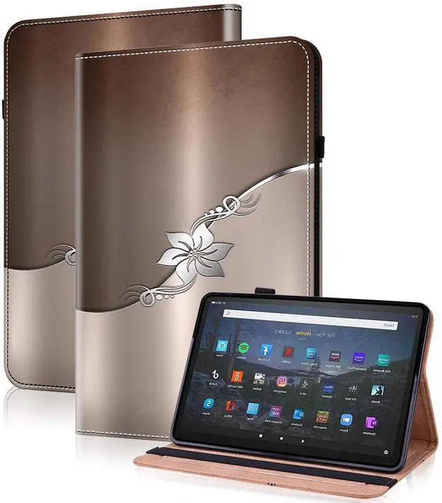 Main image of Case for All-New Kindle Fire 7 Tablet (12th Generation, 2022 Release) - PU Leather Flip Case with Stylus, Elastic Band & Card Slots/Holder, Multi-Angle Viiewing Stand Cover, Silver Flower