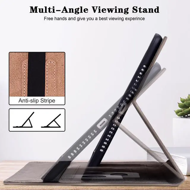 Alt view image 3 of 5 - Case for All-New Kindle Fire 7 Tablet (12th Generation, 2022 Release) - PU Leather Flip Case with Stylus, Elastic Band & Card Slots/Holder, Multi-Angle Viiewing Stand Cover, Silver Flower