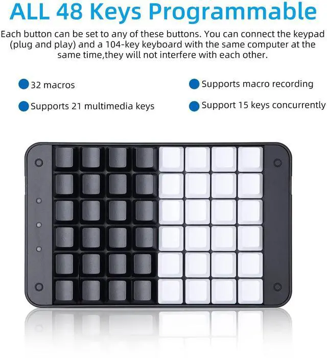 Alt view image 2 of 5 - Koolertron One Handed Mechanical Gaming Keyboard, 48 Keys Fully Programmable Mini USB Macro Keyboard with Red Switch, for Gamers/Designers/Video Editor