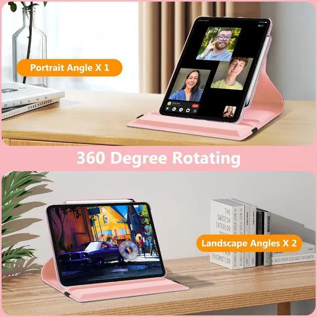 Alt view image 4 of 5 - Fintie Rotating Case for iPad Air 13-inch (M3) 2025, (M2) 2024-360 Degree Swiveling Protective Stand Cover with Pencil Holder, Auto Wake/Sleep, Dreamy Marble