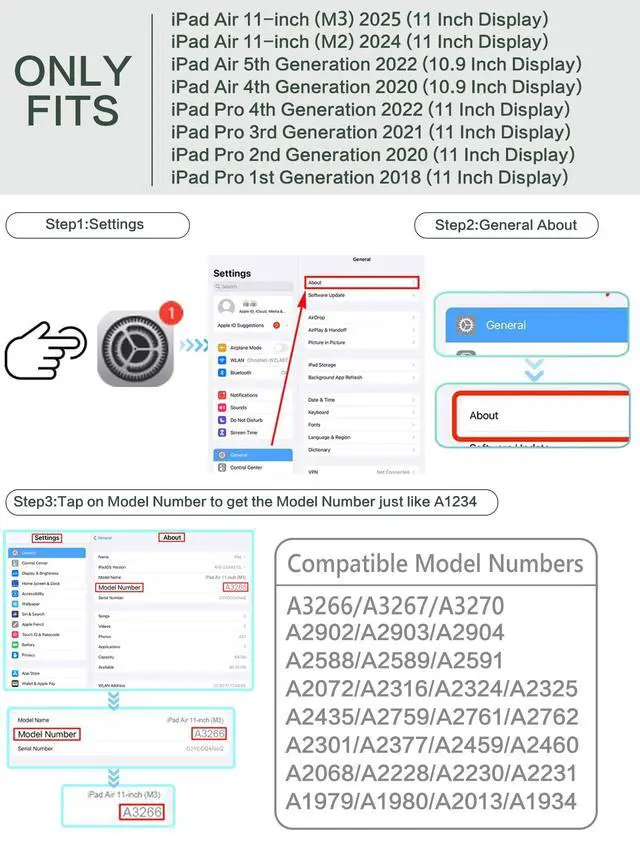 Alt view image 2 of 5 - Lalumix for iPad Air M3/M2 11 Inch Case 2025/2024, for iPad Air 5Th/4Th Generation Cover, for iPad Pro 11 Inch Case 4th/3rd/2nd/1st Generation, 360 Degree Rotating Pencil Holder, Slim, Black Flowers