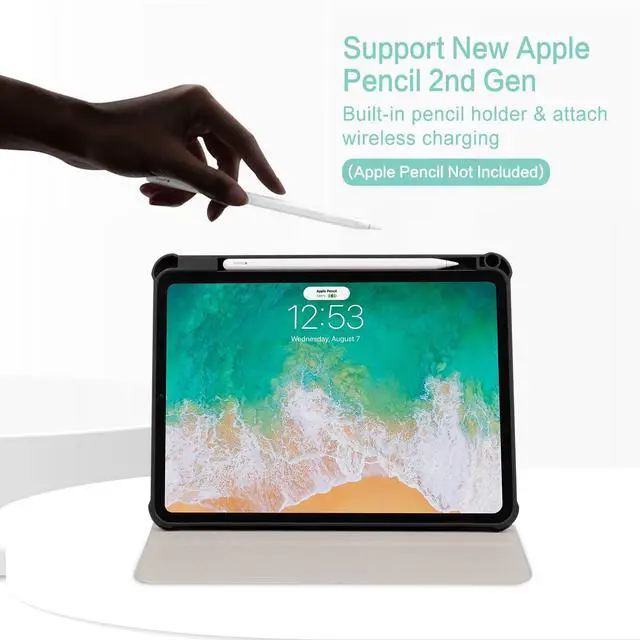 Alt view image 4 of 5 - Lalumix for iPad Air M3/M2 11 Inch Case 2025/2024, for iPad Air 5Th/4Th Generation Cover, for iPad Pro 11 Inch Case 4th/3rd/2nd/1st Generation, 360 Degree Rotating Pencil Holder, Slim, Black Flowers