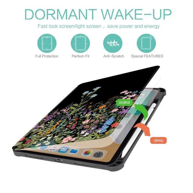 Alt view image 5 of 5 - Lalumix for iPad Air M3/M2 11 Inch Case 2025/2024, for iPad Air 5Th/4Th Generation Cover, for iPad Pro 11 Inch Case 4th/3rd/2nd/1st Generation, 360 Degree Rotating Pencil Holder, Slim, Black Flowers