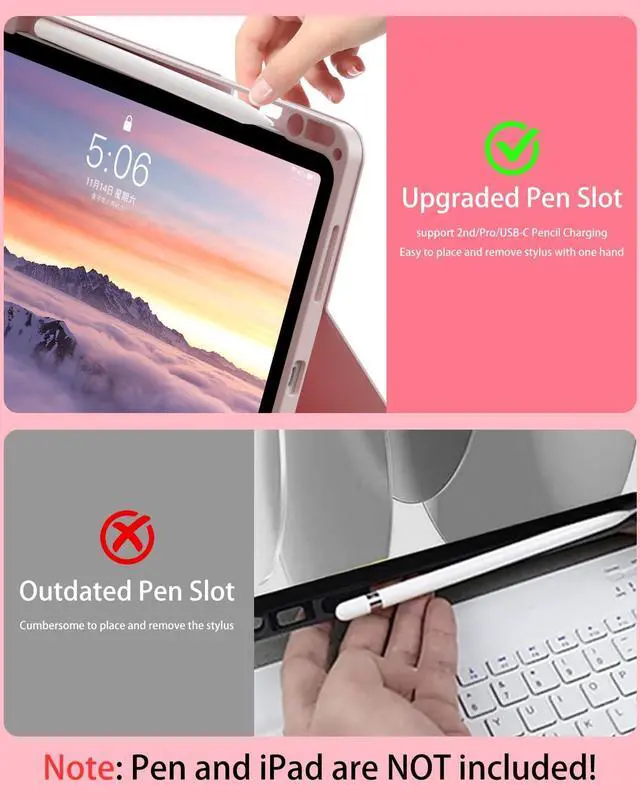 Alt view image 4 of 5 - SQBEBS Case with Keyboard for iPad Air 11 inch M3/M2 (2025/2024), iPad Air 5th/4th Generation 10.9 inch (2022/2020), Detachable Bluetooth Keyboard, Stand Folio Cover with Pencil Holder, Light Pink