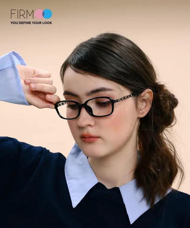 Alt view image 3 of 5 - Firmoo Rectangle Blue Light Glasses for Women, Hollow Accent Lightweight Metal Blue Light Blocking Glasses for Computer, TV, S8823