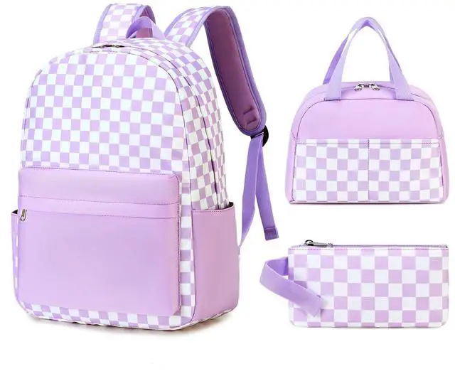 Main image of Sunborls Teens Girls Lightweight and Large Capacity Waterproof Bookbags Backpack with Lunch Box and Pencil Case 3 in 1 Back To School Gift Bookbag Casual Daypack Travel Laptop BackpackPlaid Pink