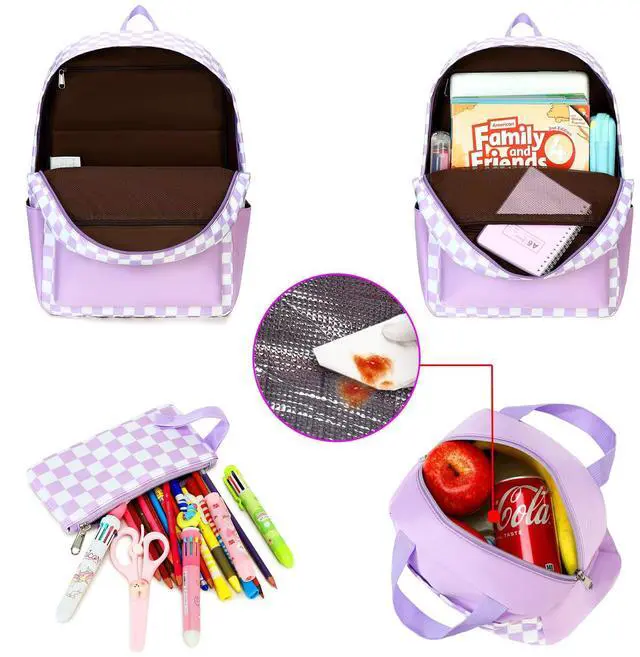 Alt view image 3 of 5 - Sunborls Teens Girls Lightweight and Large Capacity Waterproof Bookbags Backpack with Lunch Box and Pencil Case 3 in 1 Back To School Gift Bookbag Casual Daypack Travel Laptop BackpackPlaid Pink